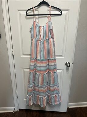 Jessica Simpson Pastel Multicolor Striped Tiered Maxi Dress